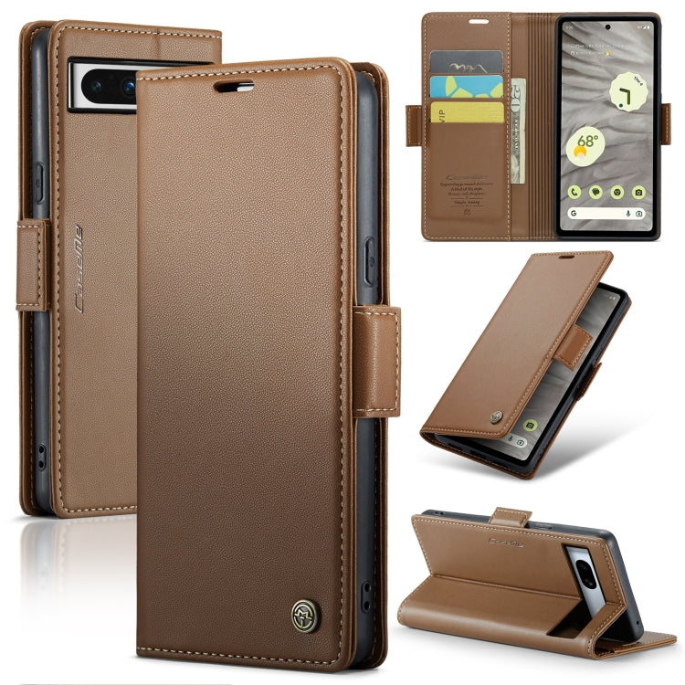 For Google Pixel 7a CaseMe 023 Butterfly Buckle Litchi Texture RFID Anti-theft Leather Phone Case(Brown) - Google Cases by CaseMe | Online Shopping South Africa | PMC Jewellery | Buy Now Pay Later Mobicred