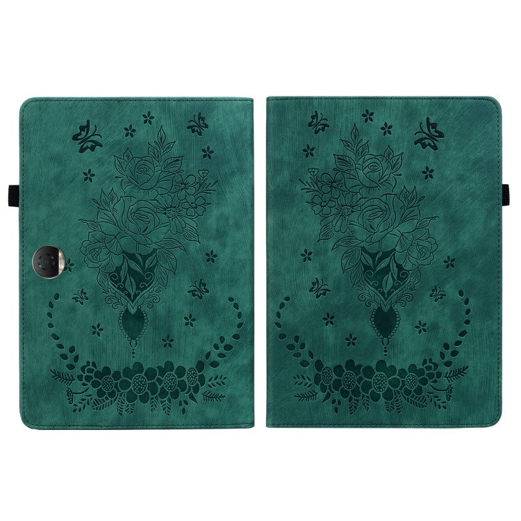 For Honor Pad 9 12.1 Butterfly Rose Embossed Leather Tablet Case(Green) - Honor by PMC TechLife | Online Shopping South Africa | PMC TechLife | Buy Now Pay Later Mobicred