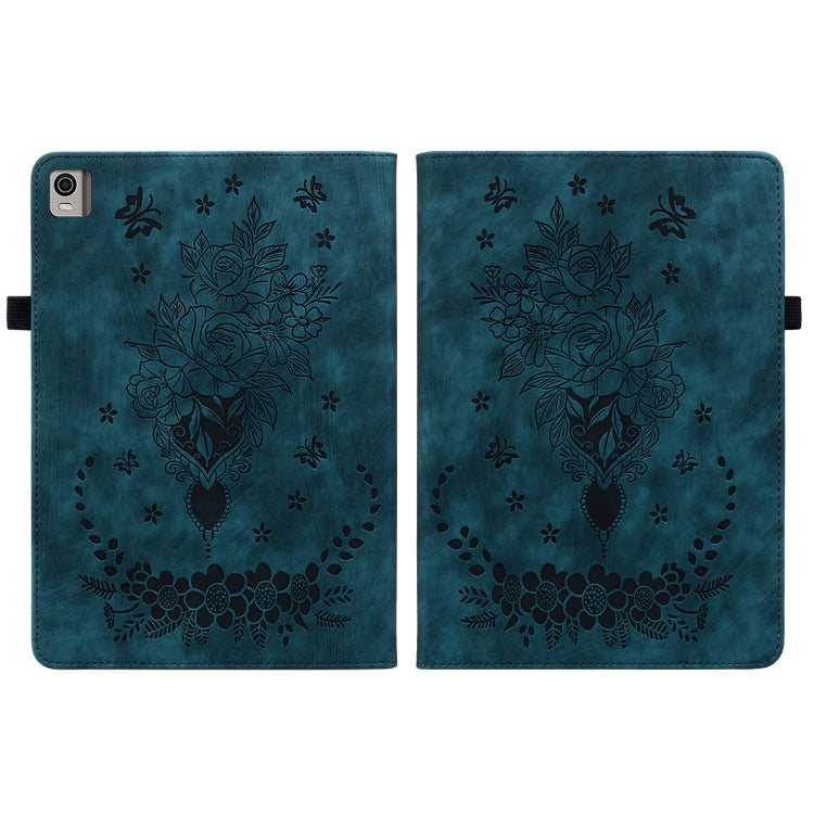 For Nokia T21 Butterfly Rose Embossed Leather Tablet Case(Dark Blue) - Honor Cases by PMC TechLife | Online Shopping South Africa | PMC TechLife | Buy Now Pay Later Mobicred