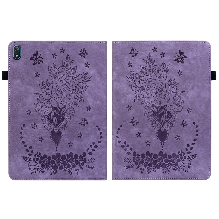 For Nokia T20 10.4 2021 Butterfly Rose Embossed Leather Tablet Case(Purple) - Honor Cases by PMC TechLife | Online Shopping South Africa | PMC TechLife | Buy Now Pay Later Mobicred