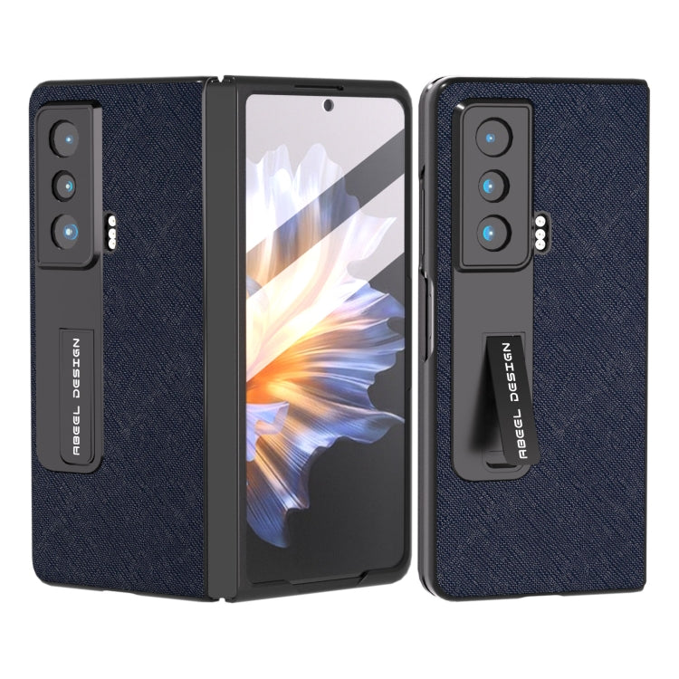 For Honor Magic Vs Integrated Cross Texture Genuine Leather Phone Case with Holder(Blue) - Honor Cases by PMC TechLife | Online Shopping South Africa | PMC TechLife | Buy Now Pay Later Mobicred