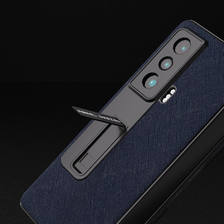 For Honor Magic Vs Integrated Cross Texture Genuine Leather Phone Case with Holder(Blue) - Honor Cases by PMC TechLife | Online Shopping South Africa | PMC TechLife | Buy Now Pay Later Mobicred