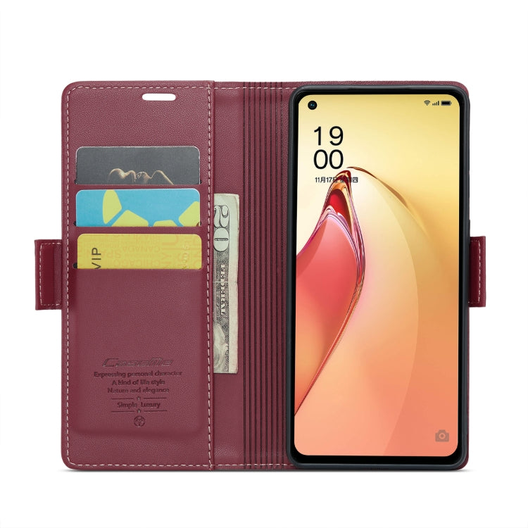 For OPPO Reno8 Pro 5G Global CaseMe 023 Butterfly Buckle Litchi Texture RFID Anti-theft Leather Phone Case(Wine Red) - OPPO Cases by CaseMe | Online Shopping South Africa | PMC Jewellery | Buy Now Pay Later Mobicred