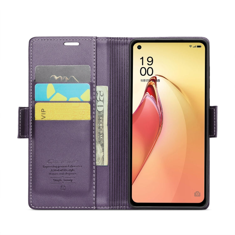 For OPPO Reno8 Pro 5G Global CaseMe 023 Butterfly Buckle Litchi Texture RFID Anti-theft Leather Phone Case(Pearly Purple) - OPPO Cases by CaseMe | Online Shopping South Africa | PMC Jewellery | Buy Now Pay Later Mobicred