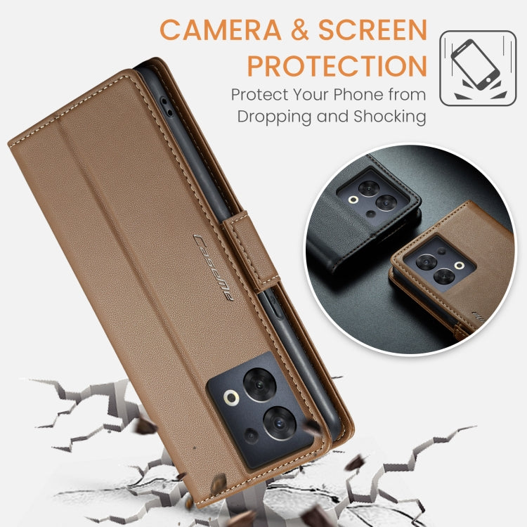 For OPPO Reno8 5G Global CaseMe 023 Butterfly Buckle Litchi Texture RFID Anti-theft Leather Phone Case(Brown) - OPPO Cases by CaseMe | Online Shopping South Africa | PMC Jewellery | Buy Now Pay Later Mobicred