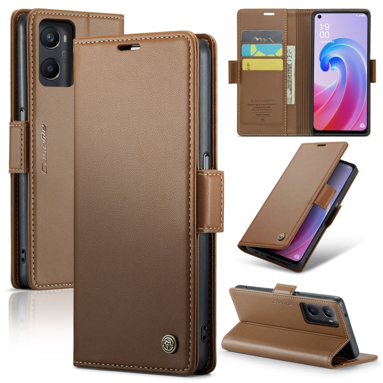 For OPPO A96 4G Global/A36 4G/K10 4G/A76 4G CaseMe 023 Butterfly Buckle Litchi Texture RFID Anti-theft Leather Phone Case(Brown) - OPPO Cases by CaseMe | Online Shopping South Africa | PMC Jewellery | Buy Now Pay Later Mobicred