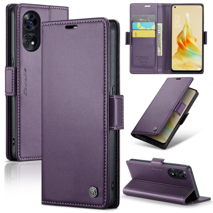 For OPPO Reno8 T 4G CaseMe 023 Butterfly Buckle Litchi Texture RFID Anti-theft Leather Phone Case(Pearly Purple) - OPPO Cases by CaseMe | Online Shopping South Africa | PMC Jewellery | Buy Now Pay Later Mobicred