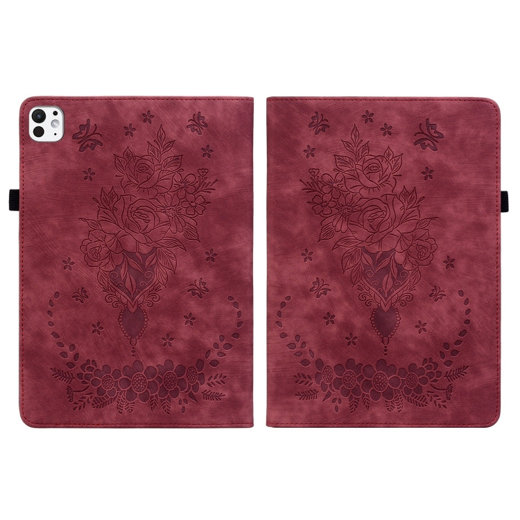 For iPad Pro 11 2024 Butterfly Rose Embossed Leather Smart Tablet Case(Red) - iPad Pro 11 2024 Cases by PMC Jewellery | Online Shopping South Africa | PMC Jewellery | Buy Now Pay Later Mobicred