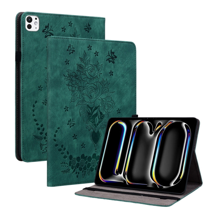 For iPad Pro 11 2024 Butterfly Rose Embossed Leather Smart Tablet Case(Green) - iPad Pro 11 2024 Cases by PMC Jewellery | Online Shopping South Africa | PMC Jewellery | Buy Now Pay Later Mobicred