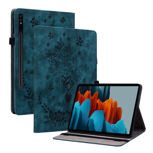 For Samsung Galaxy Tab S9 Butterfly Rose Embossed Leather Tablet Case(Dark Blue) - Galaxy Tab S9 Cases by PMC Jewellery | Online Shopping South Africa | PMC Jewellery | Buy Now Pay Later Mobicred