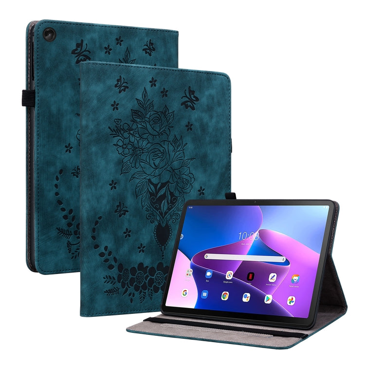 For Lenovo Tab M10 Plus 10.6 3rd Gen Butterfly Rose Embossed Leather Tablet Case(Dark Blue) - Lenovo by PMC TechLife | Online Shopping South Africa | PMC TechLife | Buy Now Pay Later Mobicred
