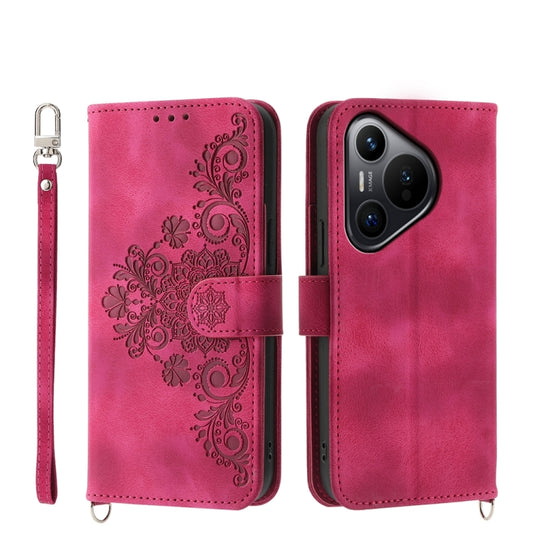 For Huawei Pura 70 Skin-feel Flowers Embossed Wallet Leather Phone Case(Wine Red) - Huawei Cases by PMC Jewellery | Online Shopping South Africa | PMC Jewellery | Buy Now Pay Later Mobicred