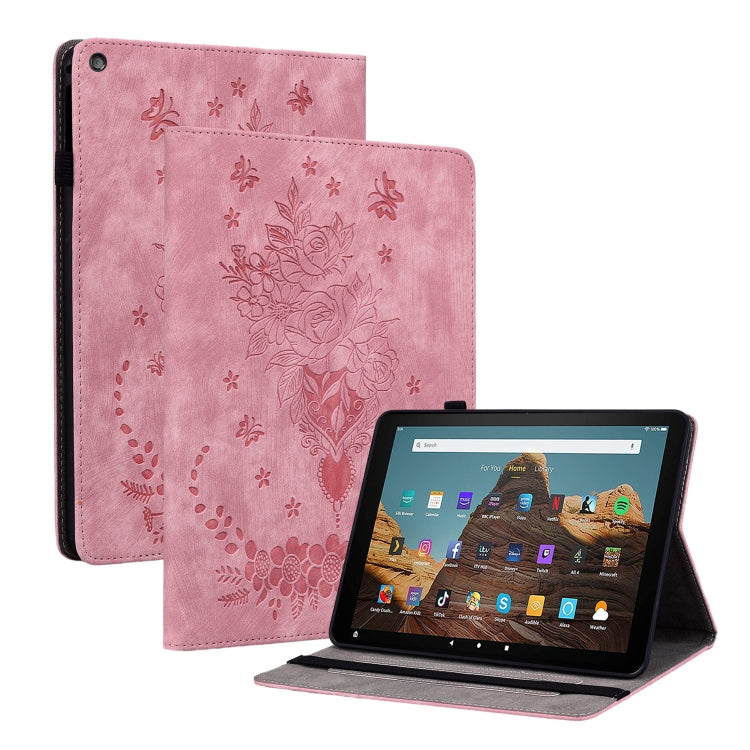 For Amazon Kindle Fire HD10 2019 / 2017 Butterfly Rose Embossed Leather Smart Tablet Case(Pink) - Amazon by PMC TechLife | Online Shopping South Africa | PMC TechLife | Buy Now Pay Later Mobicred