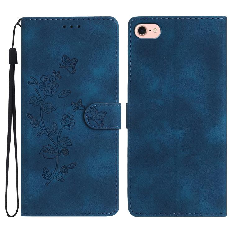 For iPhone 16e Flower Butterfly Embossing Pattern Leather Phone Case(Blue) - iPhone 16e Cases by PMC TechLife | Online Shopping South Africa | PMC TechLife | Buy Now Pay Later Mobicred