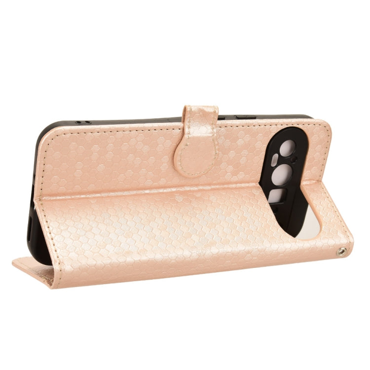 For Google Pixel 9 Pro XL Honeycomb Dot Texture Leather Phone Case(Gold) - Google Cases by PMC TechLife | Online Shopping South Africa | PMC TechLife | Buy Now Pay Later Mobicred