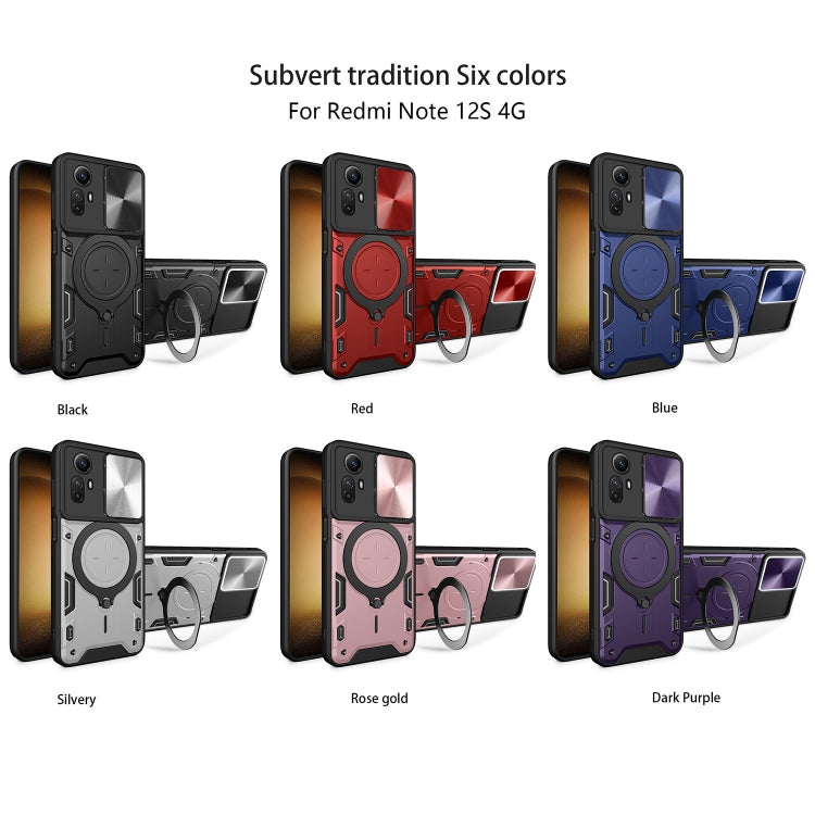 For Xiaomi Redmi Note 12S 4G CD Texture Sliding Camshield Magnetic Holder Phone Case(Silver) - free shipping - PMC TechLife - Order now!