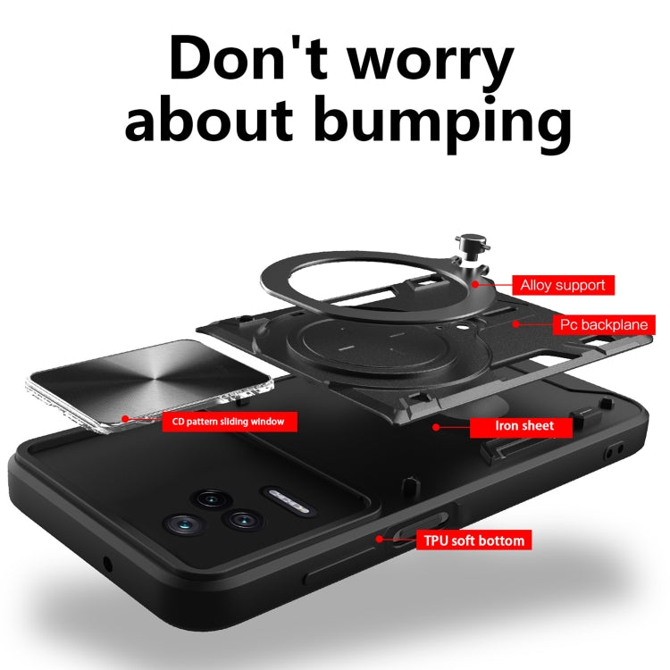For Xiaomi Redmi K40S / Poco F4 CD Texture Sliding Camshield Magnetic Holder Phone Case(Black) - Xiaomi Cases by PMC TechLife | Online Shopping South Africa | PMC TechLife | Buy Now Pay Later Mobicred
