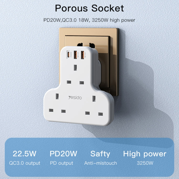 Yesido MC-15 PD+QC 3.0 3250W Home High Power Fast Charging Socket, Plug Type:UK Plug(White) - Extension Socket by Yesido | Online Shopping South Africa | PMC Jewellery | Buy Now Pay Later Mobicred