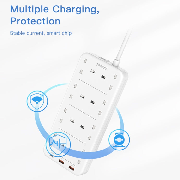 Yesido MC-16 8 Plugs + PD 20W+2 QC3.0 Ports 3250W High Power Fast Charging Socket(UK Plug) - Extension Socket by Yesido | Online Shopping South Africa | PMC Jewellery | Buy Now Pay Later Mobicred