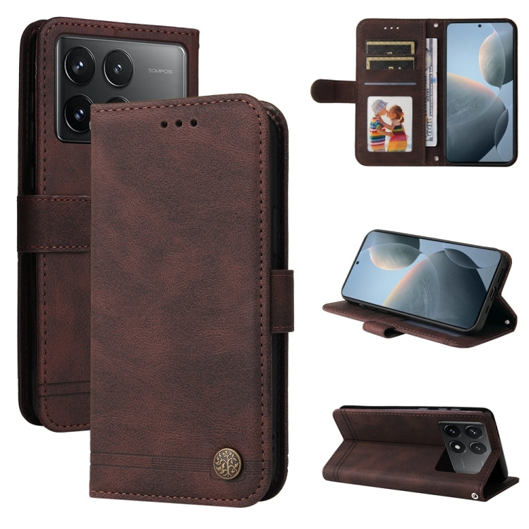 For Xiaomi Redmi K70 / K70 Pro Skin Feel Life Tree Metal Button Leather Phone Case(Brown) - K70 Pro Cases by PMC Jewellery | Online Shopping South Africa | PMC Jewellery | Buy Now Pay Later Mobicred