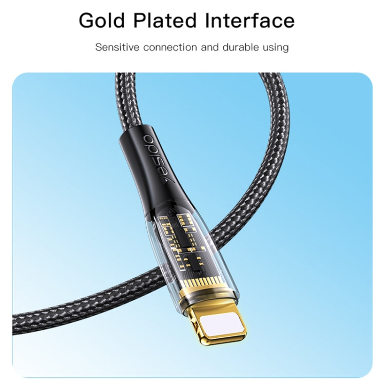 YESIDO CA104 2.4A USB to 8 Pin Transparent Charging Data Cable, Length:1.2m(Black) - Normal Style Cable by Yesido | Online Shopping South Africa | PMC Jewellery | Buy Now Pay Later Mobicred