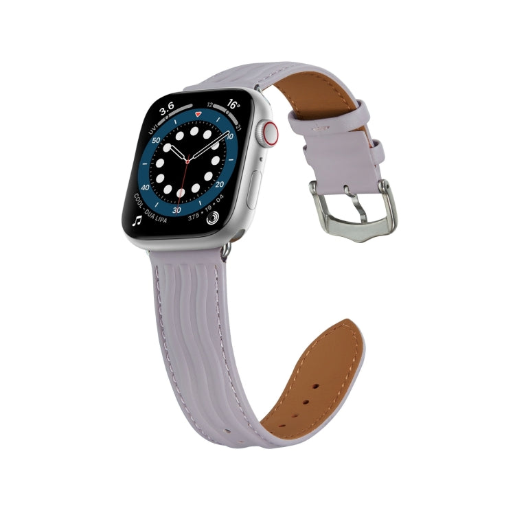 Embossed Line Genuine Leather Watch Band For Apple Watch Ultra 2 49mm(Lavender Purple) - Watch Bands by PMC Jewellery | Online Shopping South Africa | PMC Jewellery