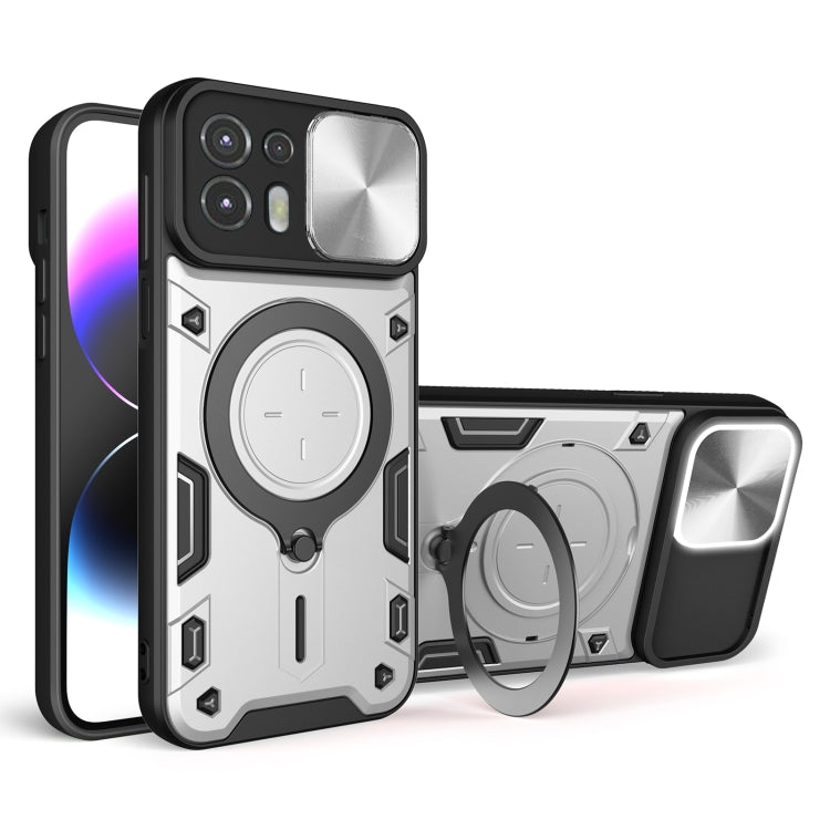 For Motorola Edge 20 Lite CD Texture Sliding Camshield Magnetic Holder Phone Case(Silver) - free shipping - PMC TechLife - Order now!