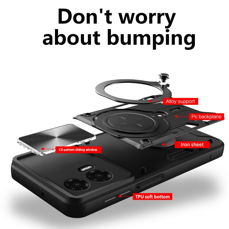 For Motorola Moto G35 CD Texture Sliding Camshield Magnetic Holder Phone Case(Black) - free shipping - PMC TechLife - Order now!