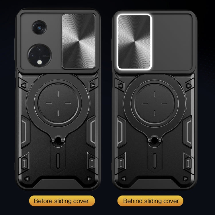 For OPPO Reno8 T 5G CD Texture Sliding Camshield Magnetic Holder Phone Case(Black) - OPPO Cases by PMC TechLife | Online Shopping South Africa | PMC TechLife | Buy Now Pay Later Mobicred