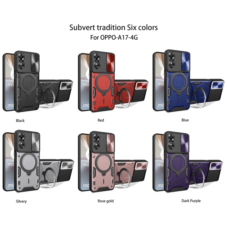 For OPPO A17 4G CD Texture Sliding Camshield Magnetic Holder Phone Case(Red) - OPPO Cases by PMC TechLife | Online Shopping South Africa | PMC TechLife | Buy Now Pay Later Mobicred