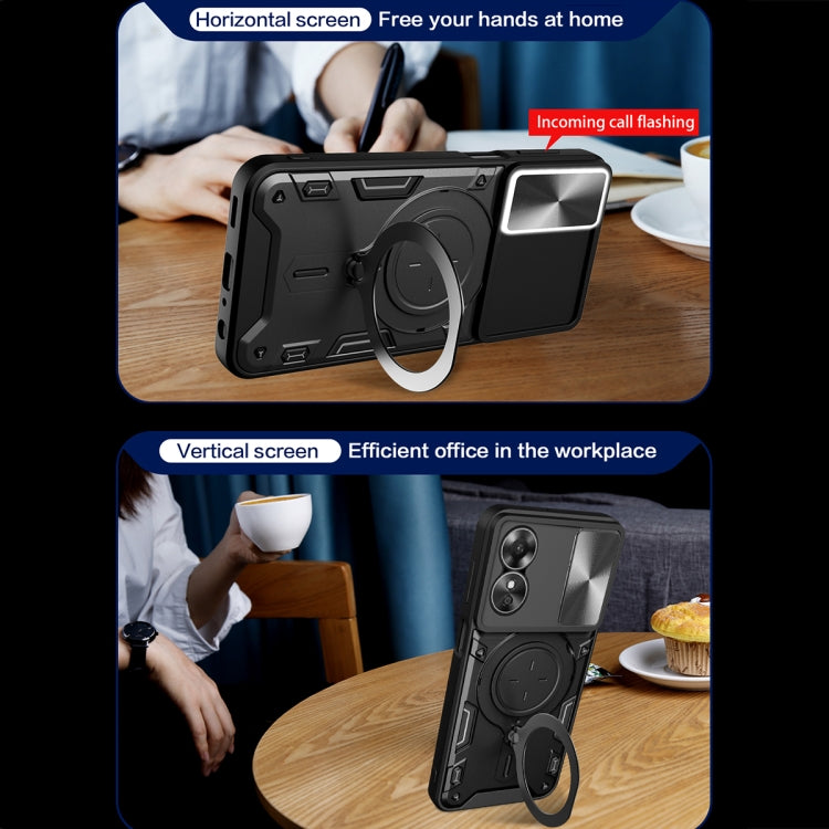 For OPPO A17 4G CD Texture Sliding Camshield Magnetic Holder Phone Case(Red) - OPPO Cases by PMC TechLife | Online Shopping South Africa | PMC TechLife | Buy Now Pay Later Mobicred