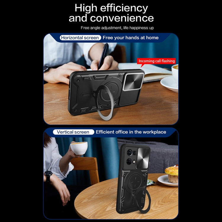 For OPPO Reno7 4G / F21 Pro 4G CD Texture Sliding Camshield Magnetic Holder Phone Case(Black) - OPPO Cases by PMC TechLife | Online Shopping South Africa | PMC TechLife | Buy Now Pay Later Mobicred