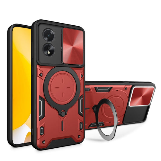 For OPPO A38 4G Global CD Texture Sliding Camshield Magnetic Holder Phone Case(Red) - A38 Cases by PMC Jewellery | Online Shopping South Africa | PMC Jewellery | Buy Now Pay Later Mobicred
