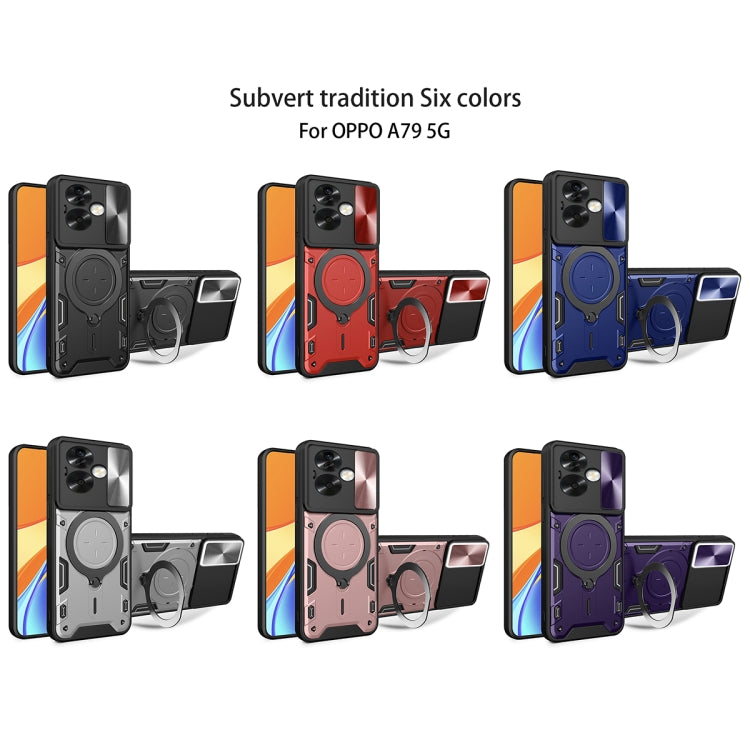 For OPPO A79 5G Global CD Texture Sliding Camshield Magnetic Holder Phone Case(Silver) - OPPO Cases by PMC TechLife | Online Shopping South Africa | PMC TechLife | Buy Now Pay Later Mobicred