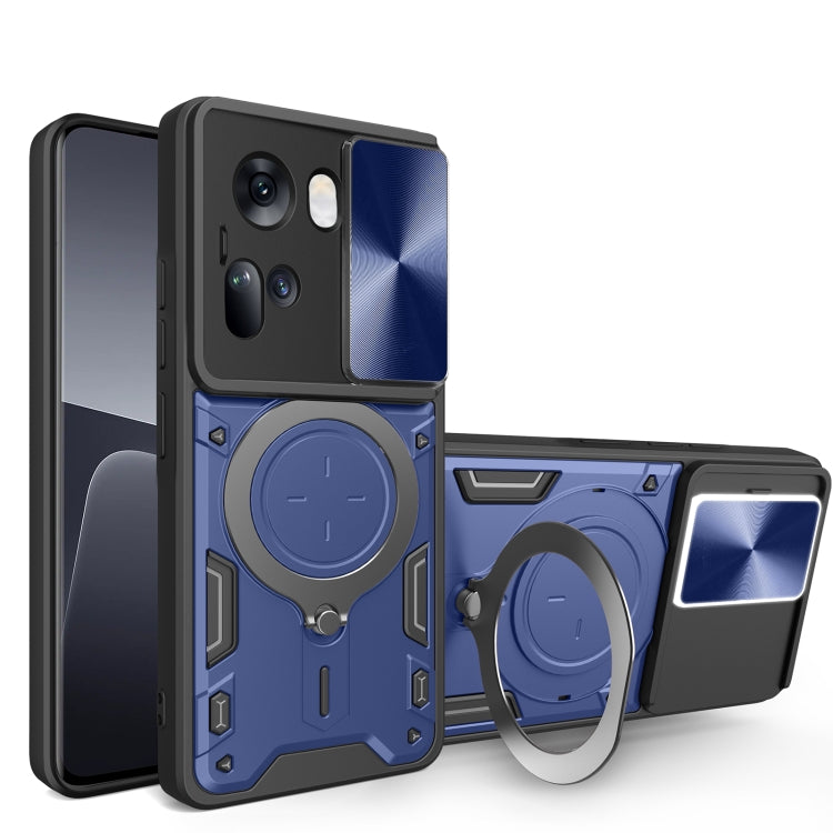 For OPPO Reno11 5G Global CD Texture Sliding Camshield Magnetic Holder Phone Case(Blue) - Reno11 Cases by PMC TechLife | Online Shopping South Africa | PMC TechLife | Buy Now Pay Later Mobicred