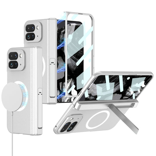 For Google Pixel 9 Pro Fold GKK Integrated Magsafe Fold Hinge Full Coverage Phone Case with Holder(White) - Google Cases by GKK | Online Shopping South Africa | PMC Jewellery | Buy Now Pay Later Mobicred