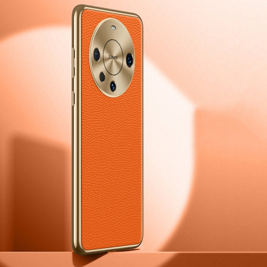 For Huawei Mate 60 Litchi Texture Genuine Leather Phone Case(Orange) - Huawei Cases by PMC Jewellery | Online Shopping South Africa | PMC Jewellery | Buy Now Pay Later Mobicred