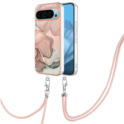 For Google Pixel 9 / 9 Pro Electroplating Marble Dual-side IMD Phone Case with Lanyard(Rose Gold 015) - Google Cases by PMC Jewellery | Online Shopping South Africa | PMC Jewellery | Buy Now Pay Later Mobicred