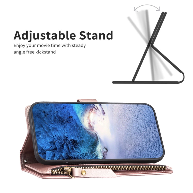 For Google Pixel 7a 9 Card Slots Zipper Wallet Leather Flip Phone Case(Rose Gold) - Google Cases by PMC TechLife | Online Shopping South Africa | PMC TechLife | Buy Now Pay Later Mobicred