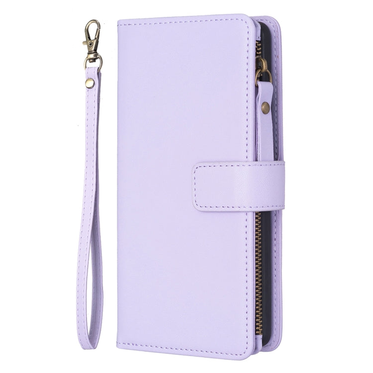 For Google Pixel 7a 9 Card Slots Zipper Wallet Leather Flip Phone Case(Light Purple) - Google Cases by PMC Jewellery | Online Shopping South Africa | PMC Jewellery | Buy Now Pay Later Mobicred