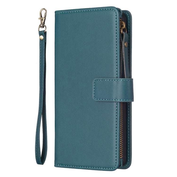 For iPhone 16 Pro Max 9 Card Slots Zipper Wallet Leather Flip Phone Case(Green) - free shipping - PMC TechLife - Order now!