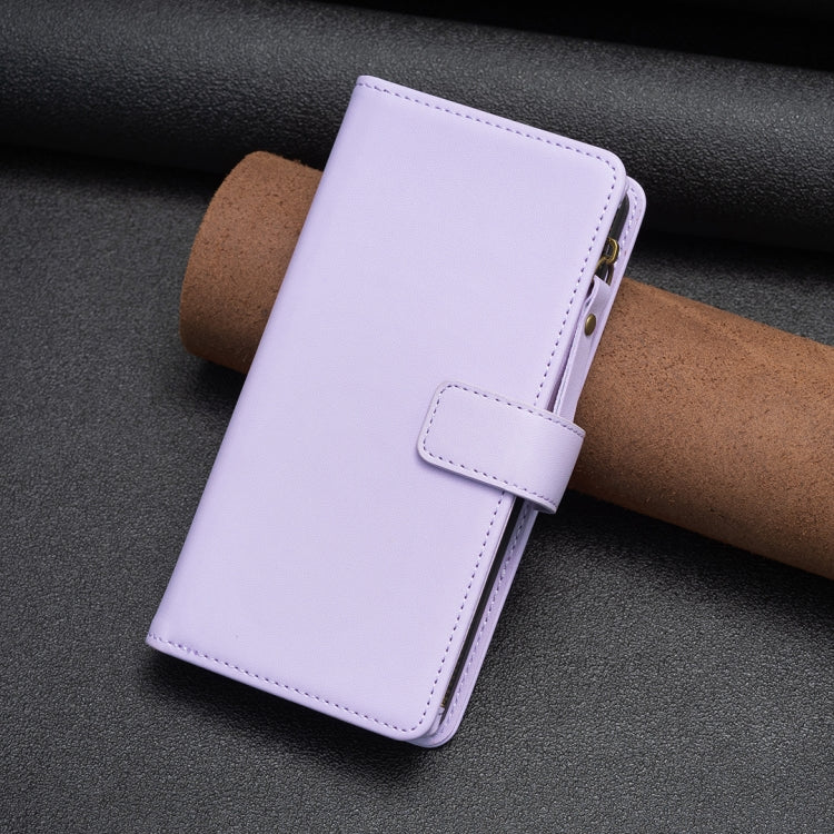 For iPhone 16 Pro 9 Card Slots Zipper Wallet Leather Flip Phone Case(Light Purple) - iPhone 16 Pro Cases by PMC Jewellery | Online Shopping South Africa | PMC Jewellery | Buy Now Pay Later Mobicred