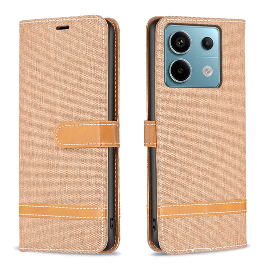 For Xiaomi Redmi Note 13 Pro 4G Global Color Block Denim Texture Leather Phone Case(Brown) - Note 13 Pro Cases by PMC Jewellery | Online Shopping South Africa | PMC Jewellery | Buy Now Pay Later Mobicred