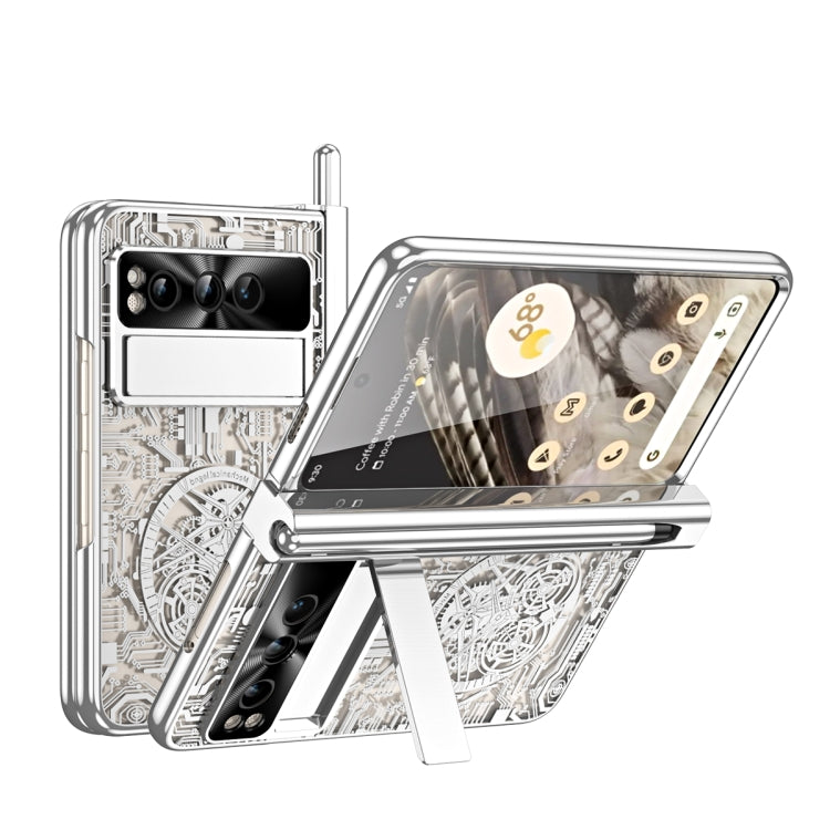 For Google Pixel Fold Mechanical Legend Integrated Electroplating All-inclusive Phone Case with Pen Slot(Silver) - Google Cases by PMC TechLife | Online Shopping South Africa | PMC TechLife | Buy Now Pay Later Mobicred