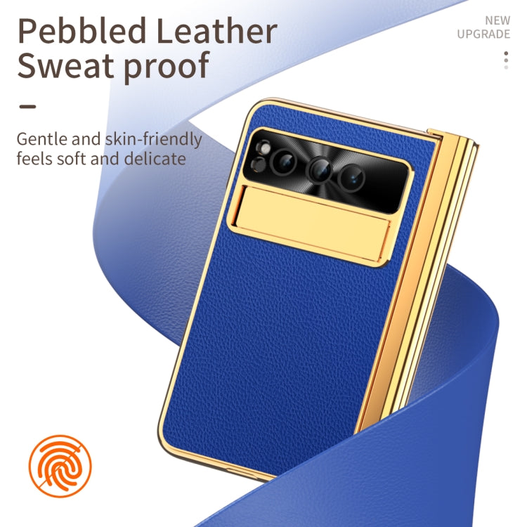 For Google Pixel Fold Litchi Pattern Electroplating Pen Slot Folding Phone Case with Stylus(Royal Blue) - Google Cases by PMC TechLife | Online Shopping South Africa | PMC TechLife | Buy Now Pay Later Mobicred