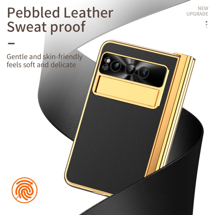For Google Pixel Fold Litchi Pattern Electroplating Pen Slot Double Hinge Folding Phone Case with Stylus(Black) - Google Cases by PMC TechLife | Online Shopping South Africa | PMC TechLife | Buy Now Pay Later Mobicred