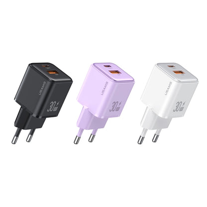 USAMS US-CC189 PD 30W USB+USB-C/Type-C Dual Port Electroplating Charger, EU Plug(White) - USB Charger by USAMS | Online Shopping South Africa | PMC Jewellery | Buy Now Pay Later Mobicred