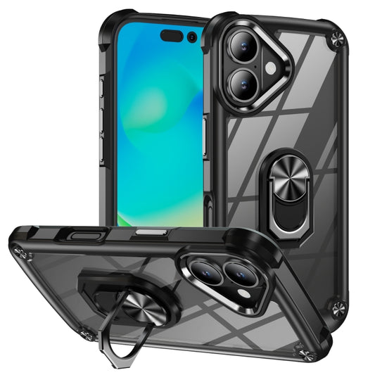 For iPhone 16 Plus TPU + PC Lens Protection Phone Case with Ring Holder(Black) - iPhone 16 Plus Cases by PMC Jewellery | Online Shopping South Africa | PMC Jewellery | Buy Now Pay Later Mobicred