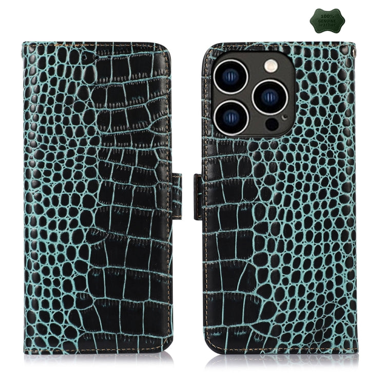 For iPhone 16 Pro Max Crocodile Top Layer Cowhide Leather Phone Case(Green) - iPhone 16 Pro Max Cases by PMC TechLife | Online Shopping South Africa | PMC TechLife | Buy Now Pay Later Mobicred