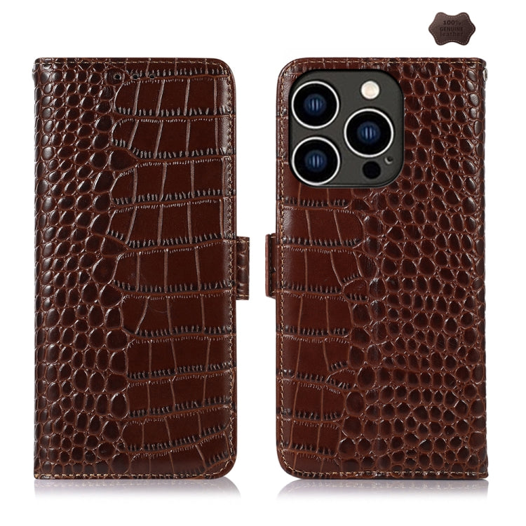 For iPhone 16 Pro Max Crocodile Top Layer Cowhide Leather Phone Case(Brown) - iPhone 16 Pro Max Cases by PMC TechLife | Online Shopping South Africa | PMC TechLife | Buy Now Pay Later Mobicred